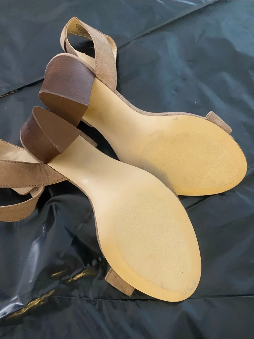 Nine West Blush Taupe Suede Block Heel Sandals